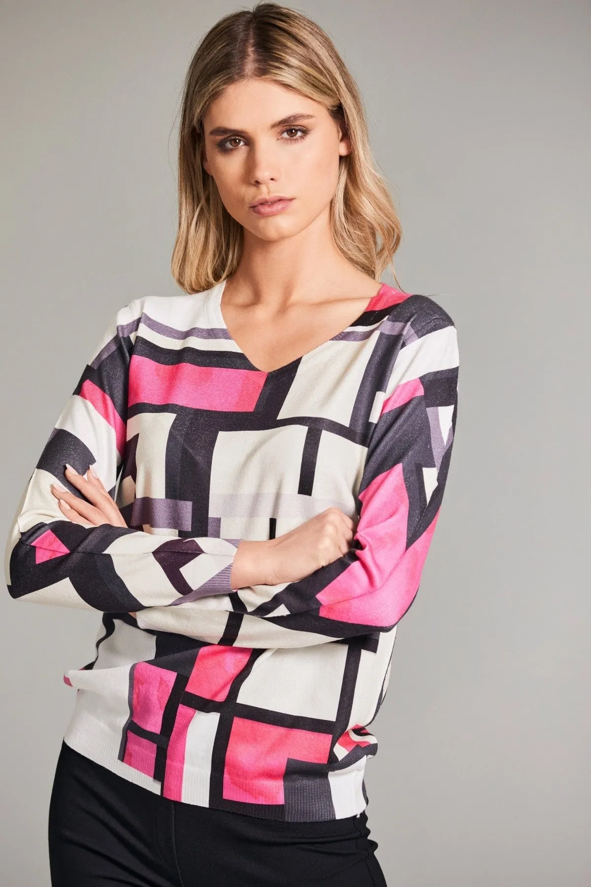 Mondrian Pink Print Knit Jumper