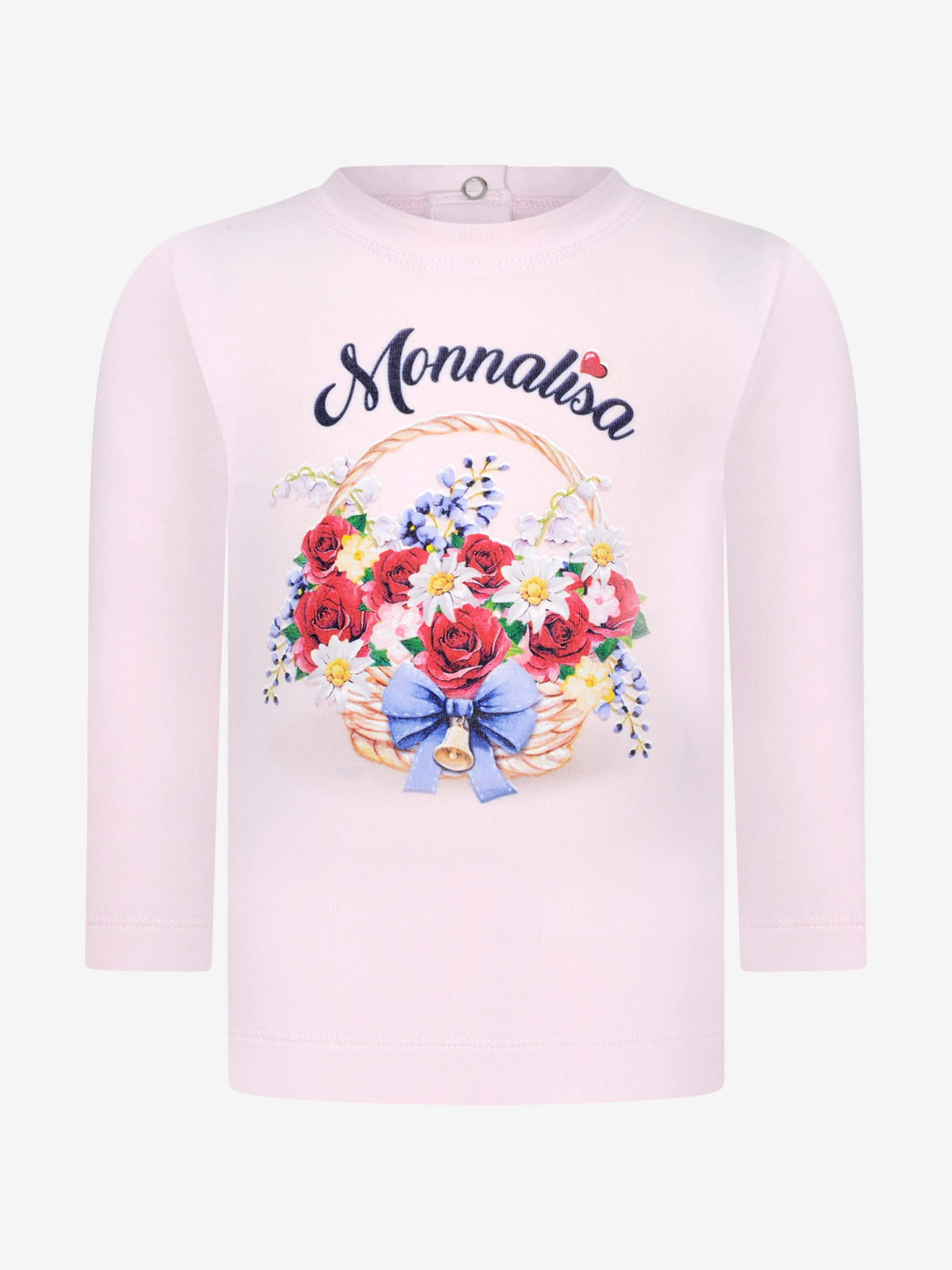 Monnalisa Baby Girls Cotton Long Sleeve Flower Basket T-Shirt