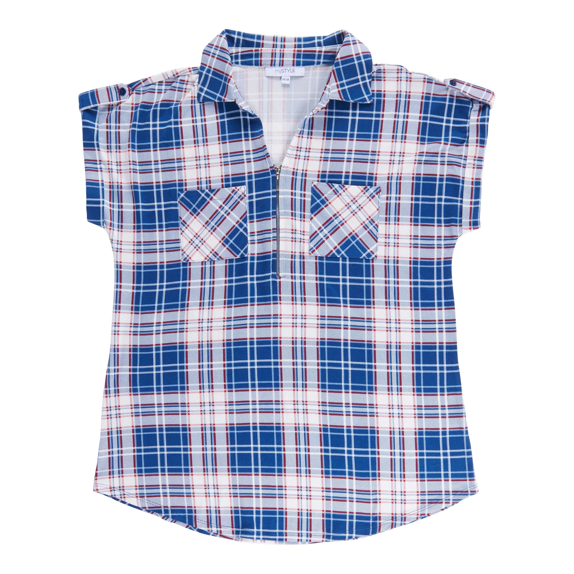 mySTYLE Women's Plaid Short Sleeve Top