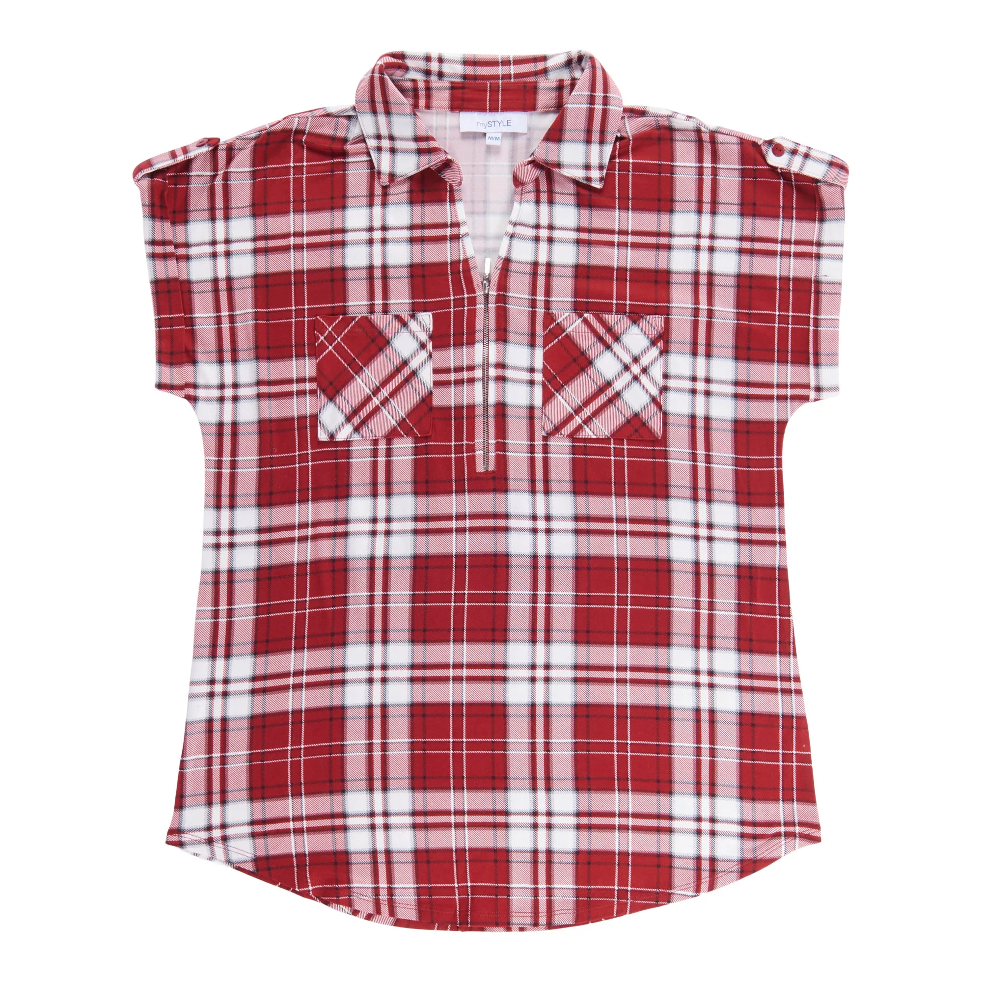 mySTYLE Women's Plaid Short Sleeve Top