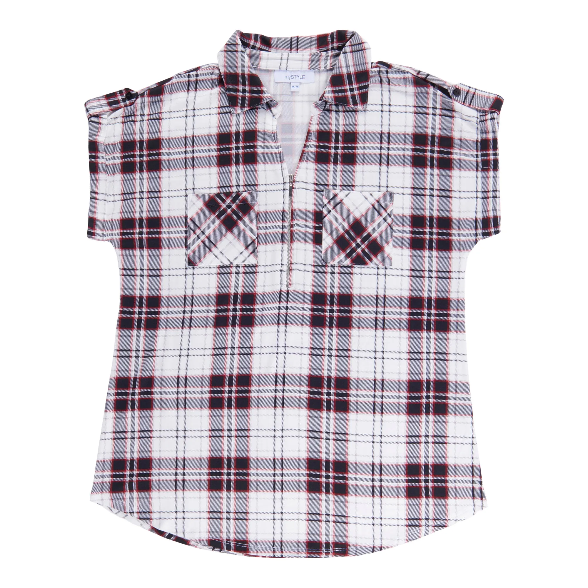 mySTYLE Women's Plaid Short Sleeve Top