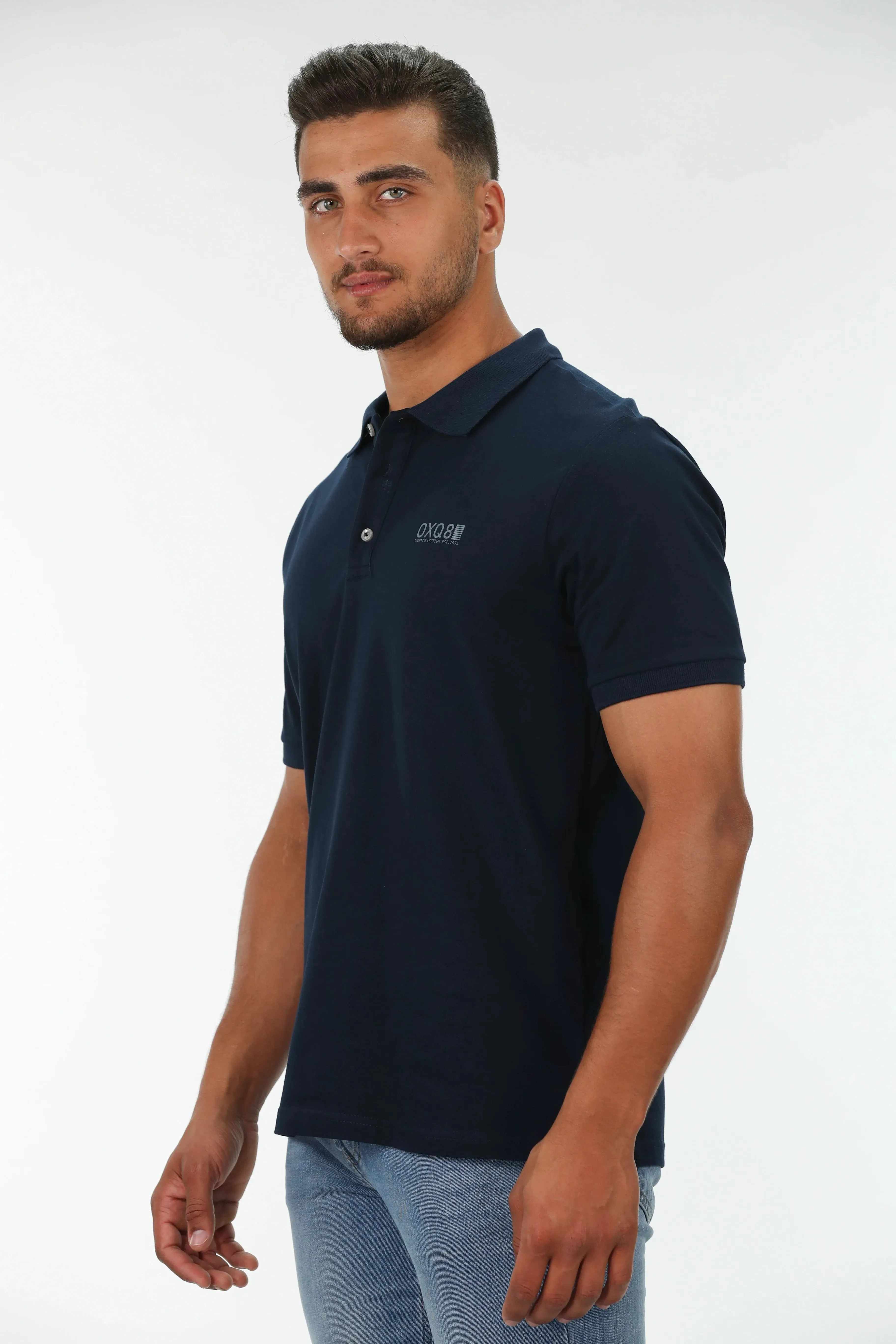 Navy Polo With Chest & Back Design