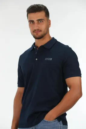 Navy Polo With Chest & Back Design