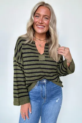 Novalie Striped Split Neck Sweater - FINAL SALE