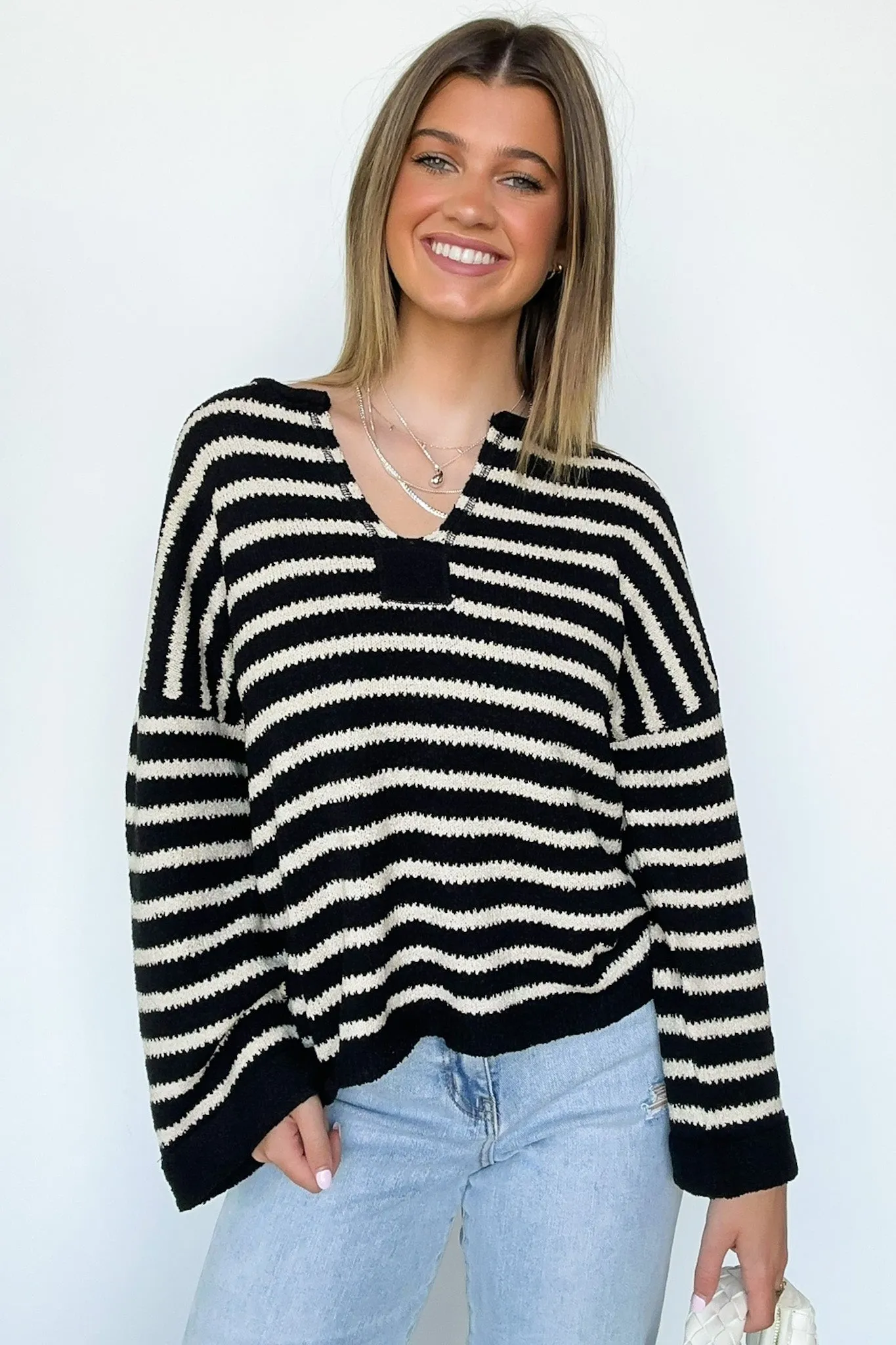 Novalie Striped Split Neck Sweater - FINAL SALE