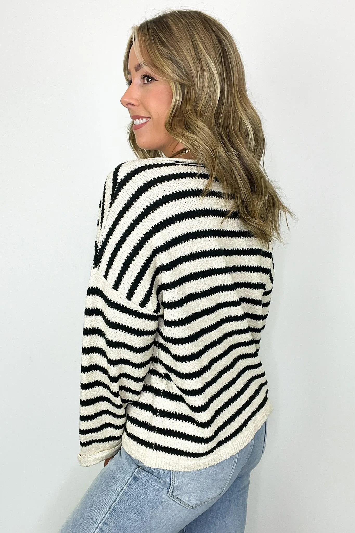 Novalie Striped Split Neck Sweater - FINAL SALE