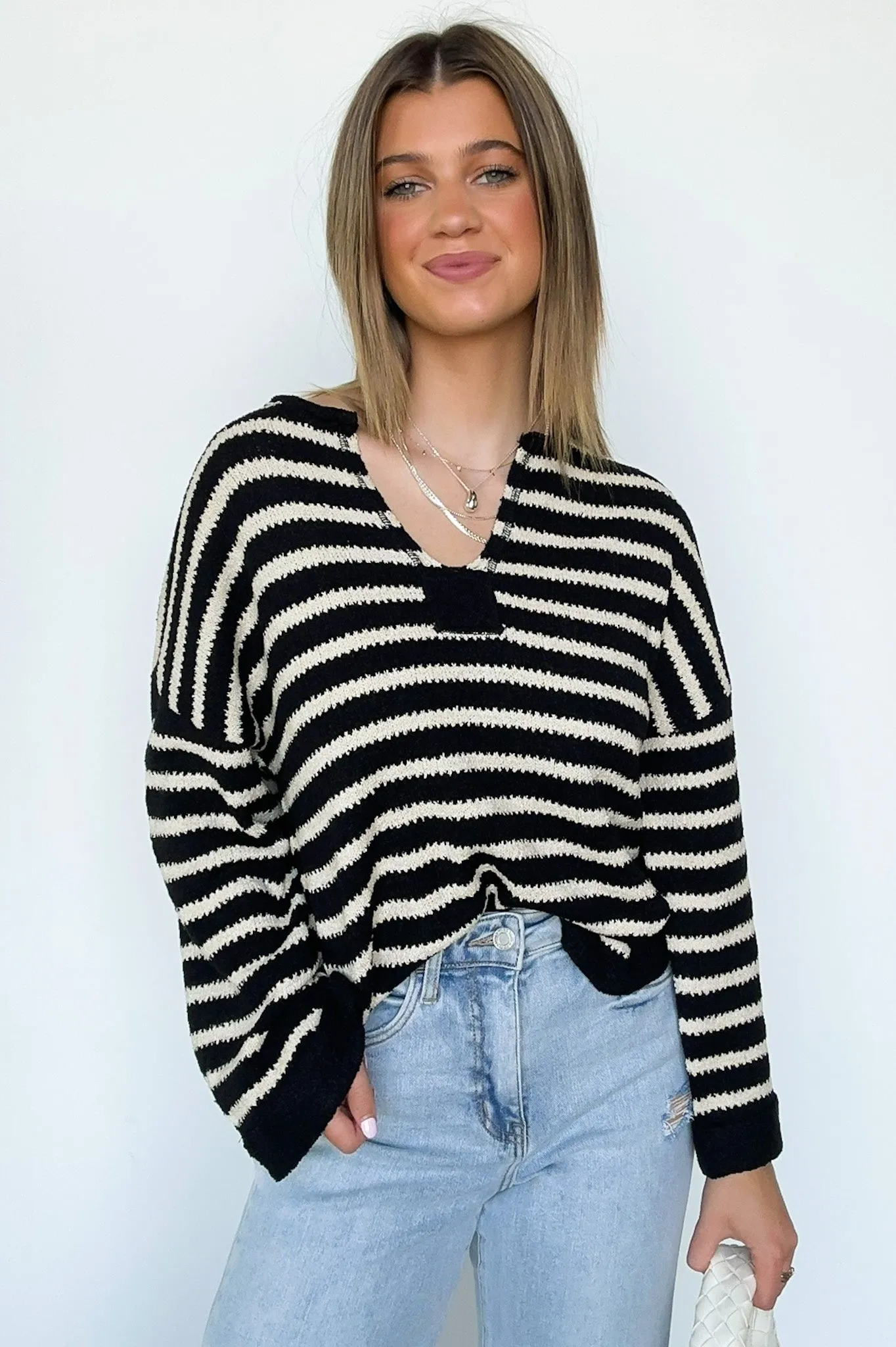 Novalie Striped Split Neck Sweater - FINAL SALE