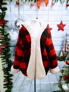 Plaid Fuzzy Red & Black Buffalo Check Sherpa Reversible Coat