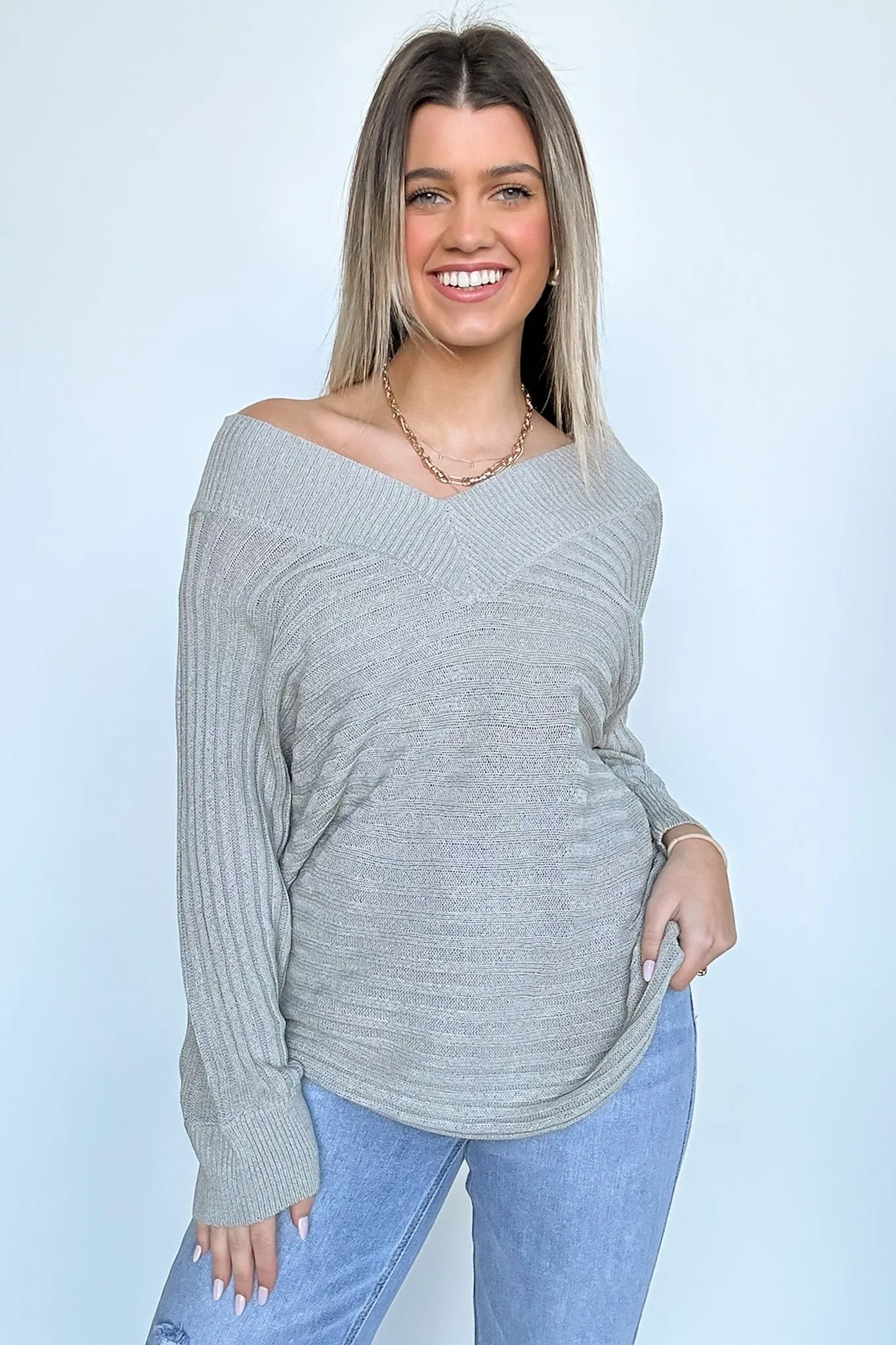 Posh Forecast Dolman Sleeve V-Back Sweater - FINAL SALE