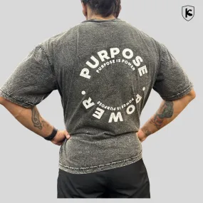 Purpose Is Power 3D Print Acid Wash Grey Oversize T-shirt