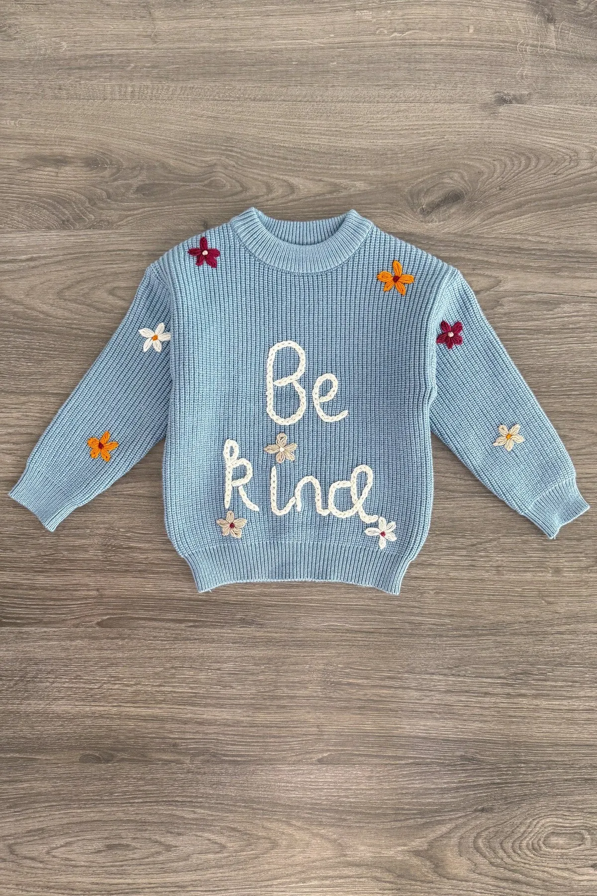 "Be Kind" Blue Floral Knit Sweater