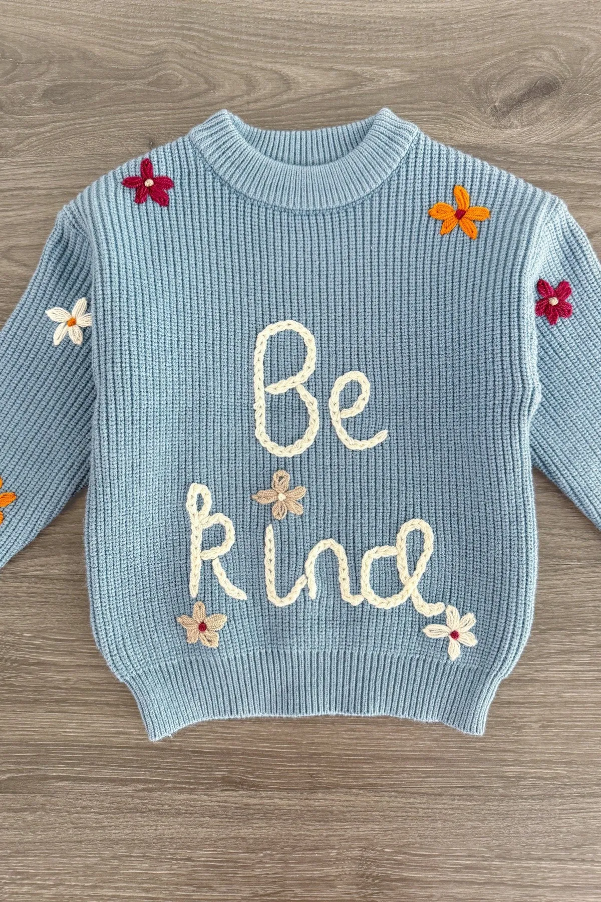 "Be Kind" Blue Floral Knit Sweater