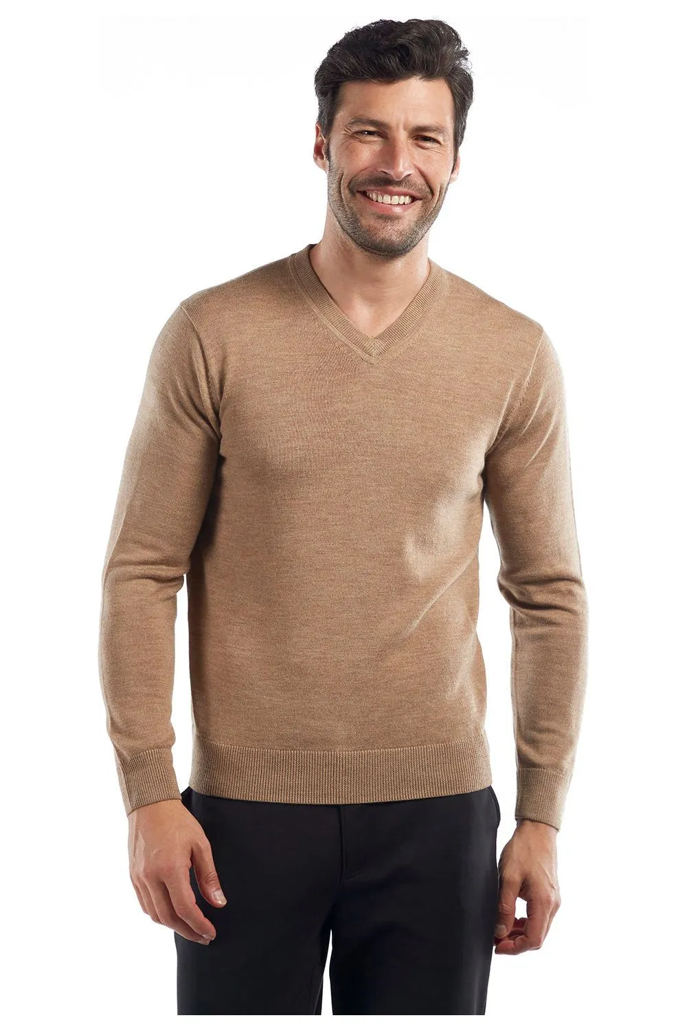 Raffi The Bronson Extra Fine Merino Wool V-Neck HWC19391 | Camel