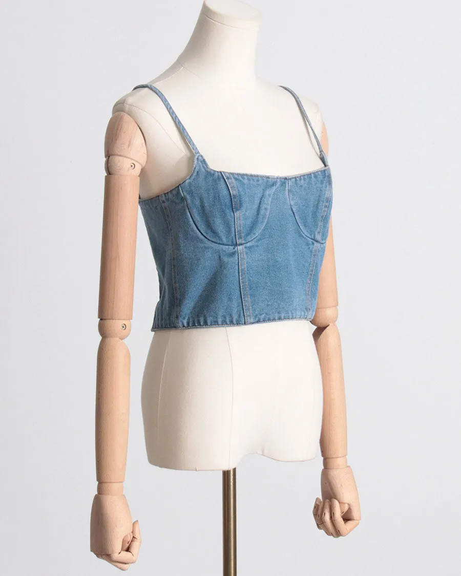 Retro Denim Tube Top Waist Slimming Sexy Vest