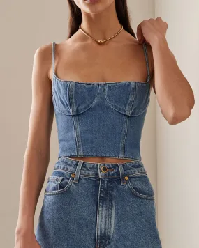 Retro Denim Tube Top Waist Slimming Sexy Vest