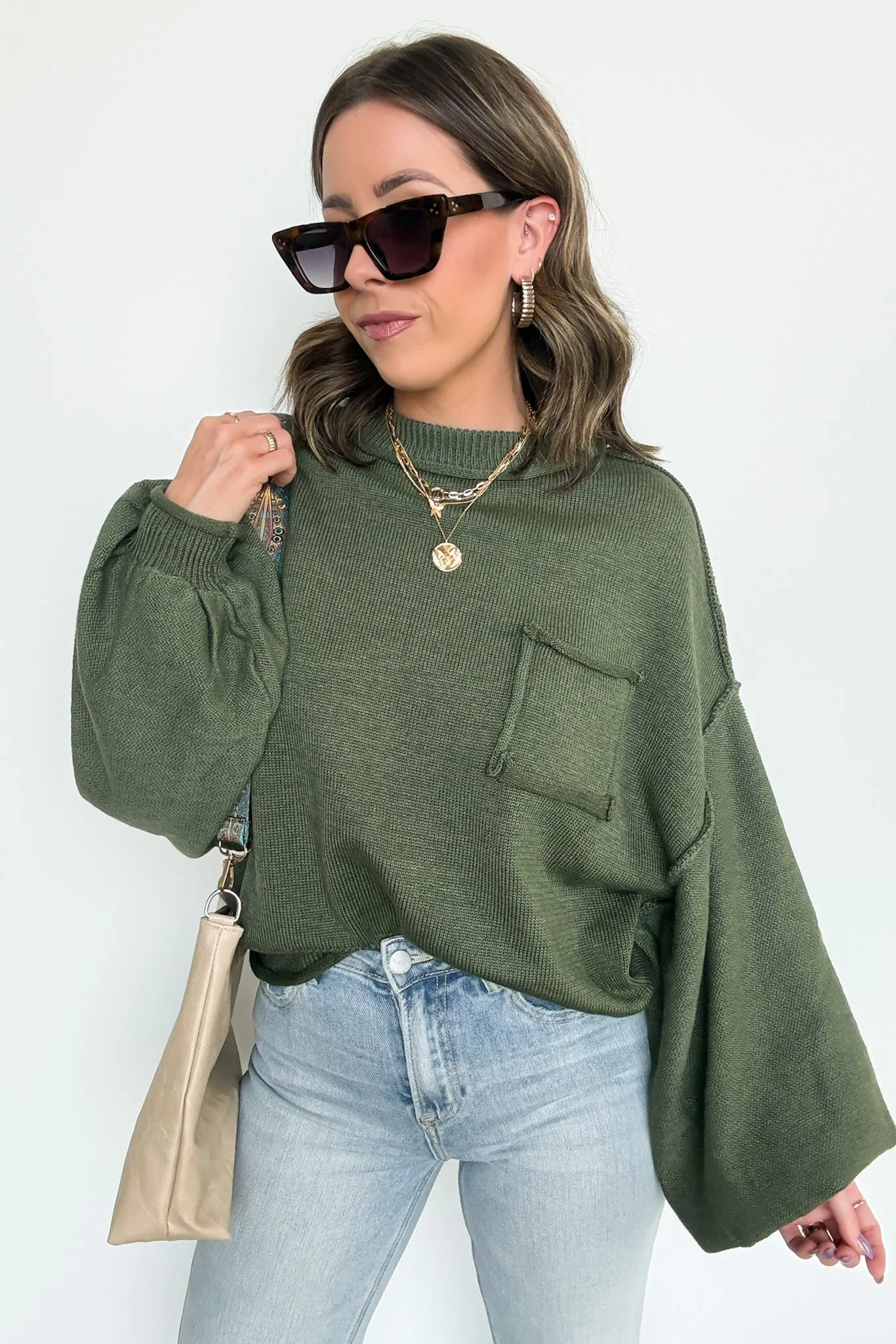 Saylor Balloon Sleeve Relaxed Knit Pocket Sweater