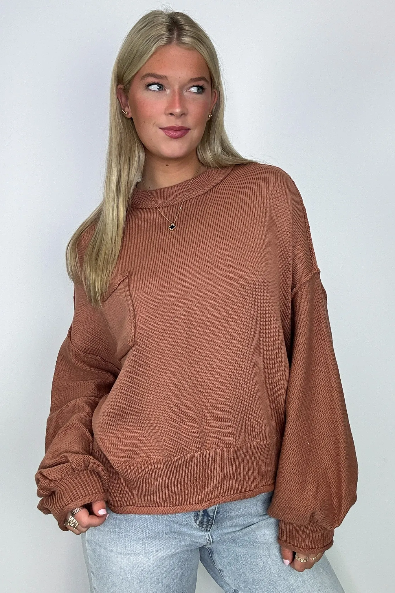 Saylor Balloon Sleeve Relaxed Knit Pocket Sweater