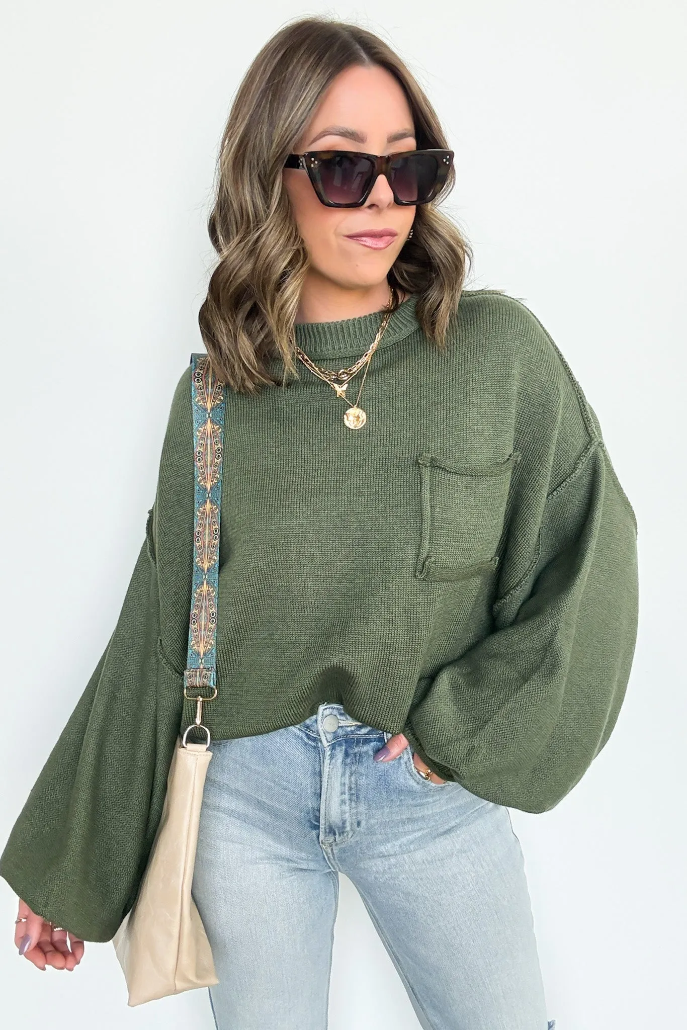 Saylor Balloon Sleeve Relaxed Knit Pocket Sweater