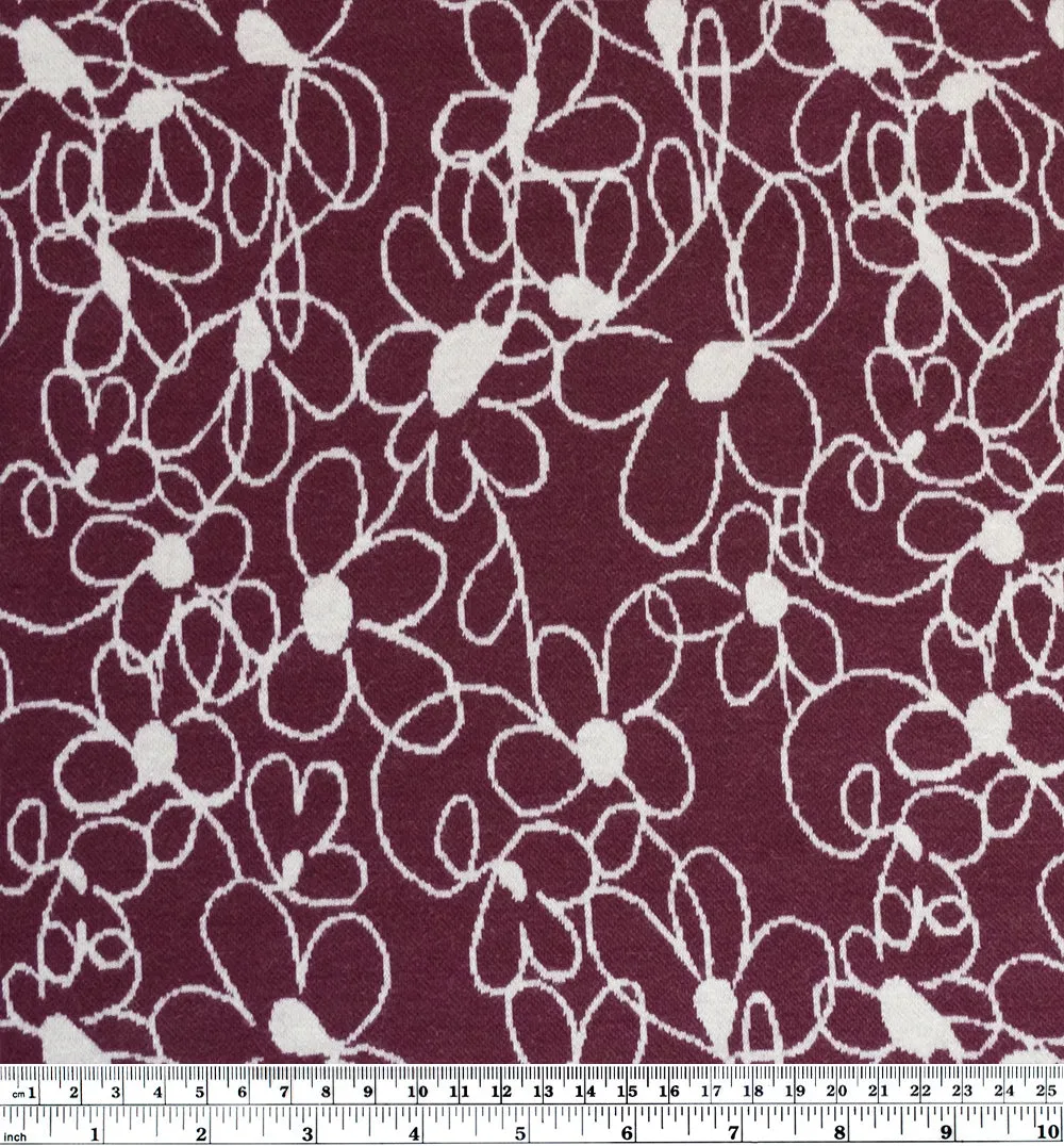 Scribble Daisy Cotton Double Knit - Burgundy