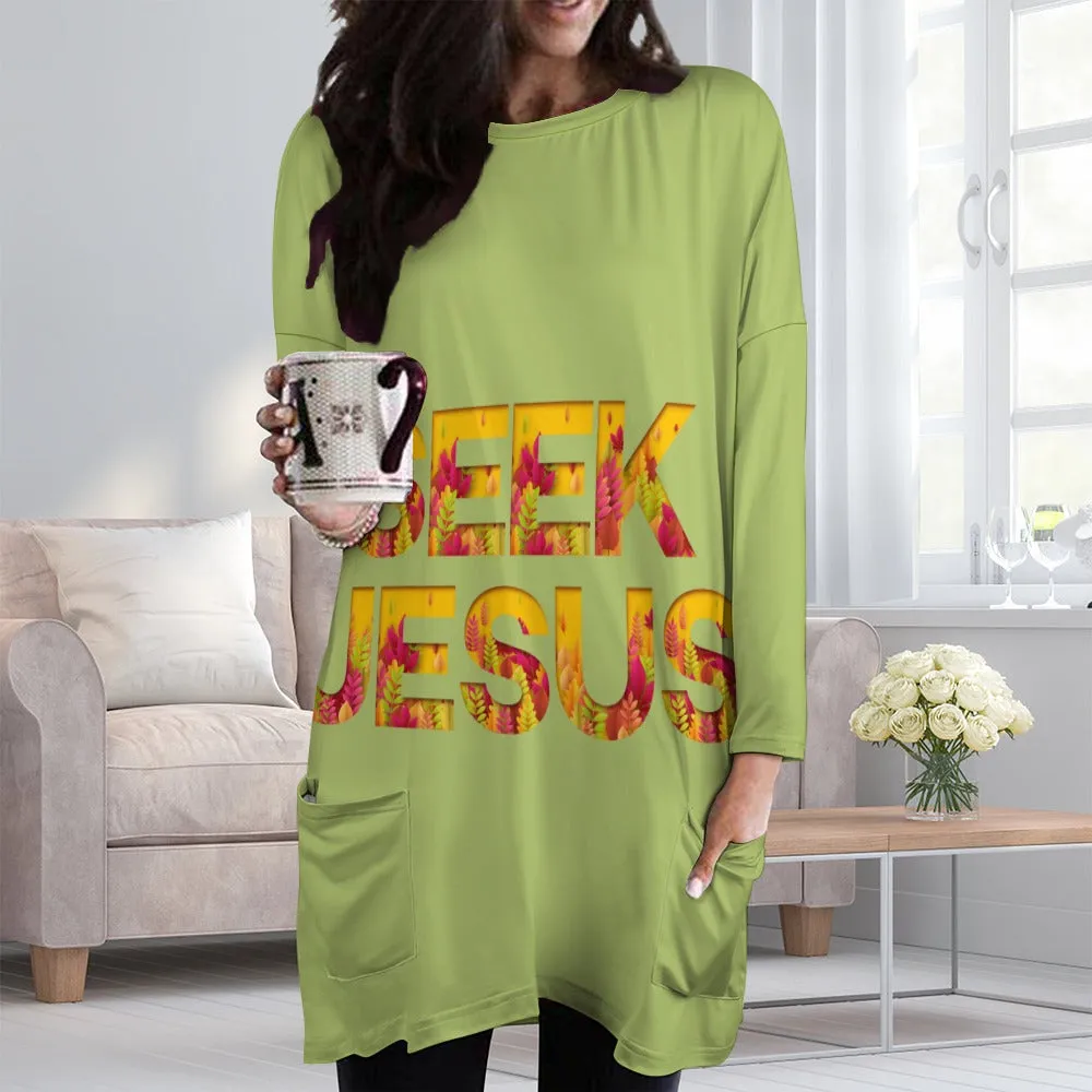 Seek Jesus Christian LS Pocket Tee