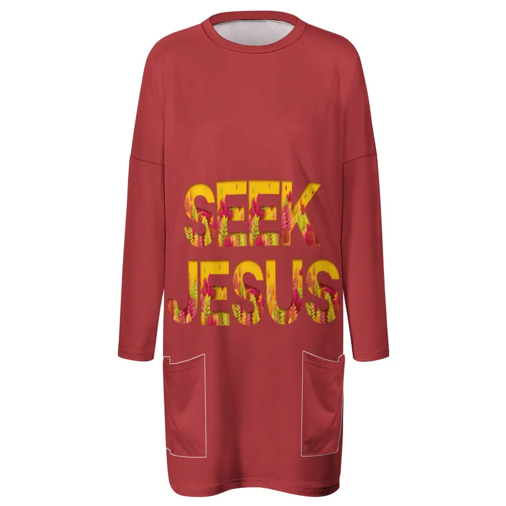 Seek Jesus Christian LS Pocket Tee