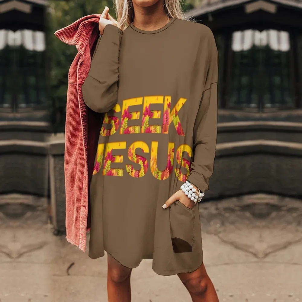 Seek Jesus Christian LS Pocket Tee