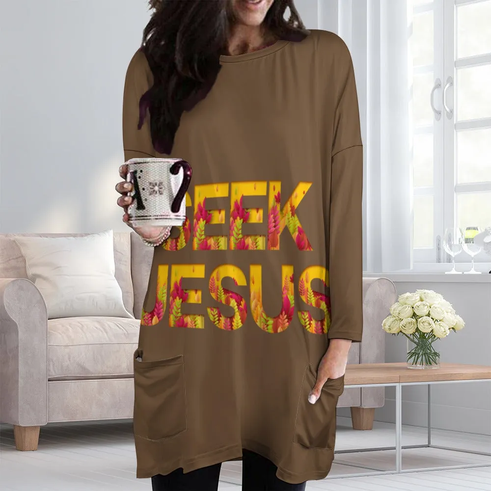 Seek Jesus Christian LS Pocket Tee