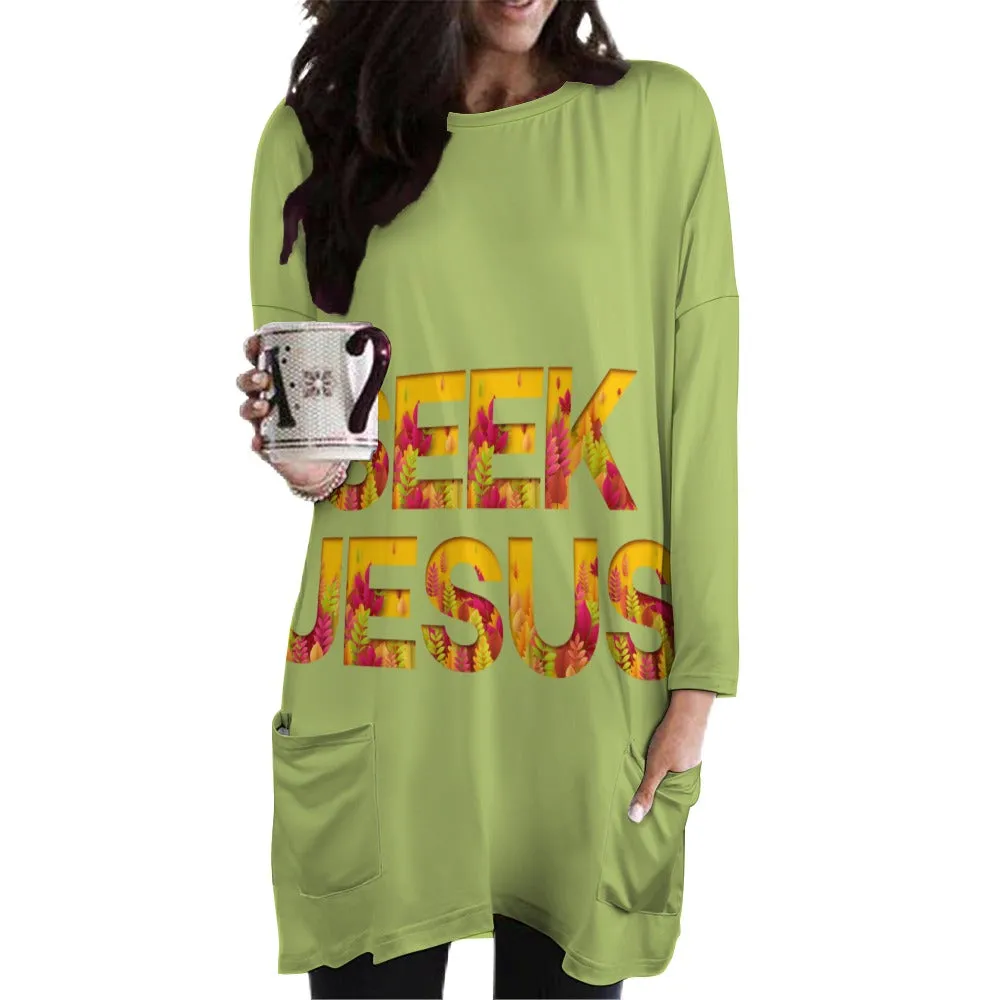 Seek Jesus Christian LS Pocket Tee