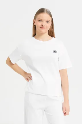 Senior Girls White Plain Boxy T-Shirt