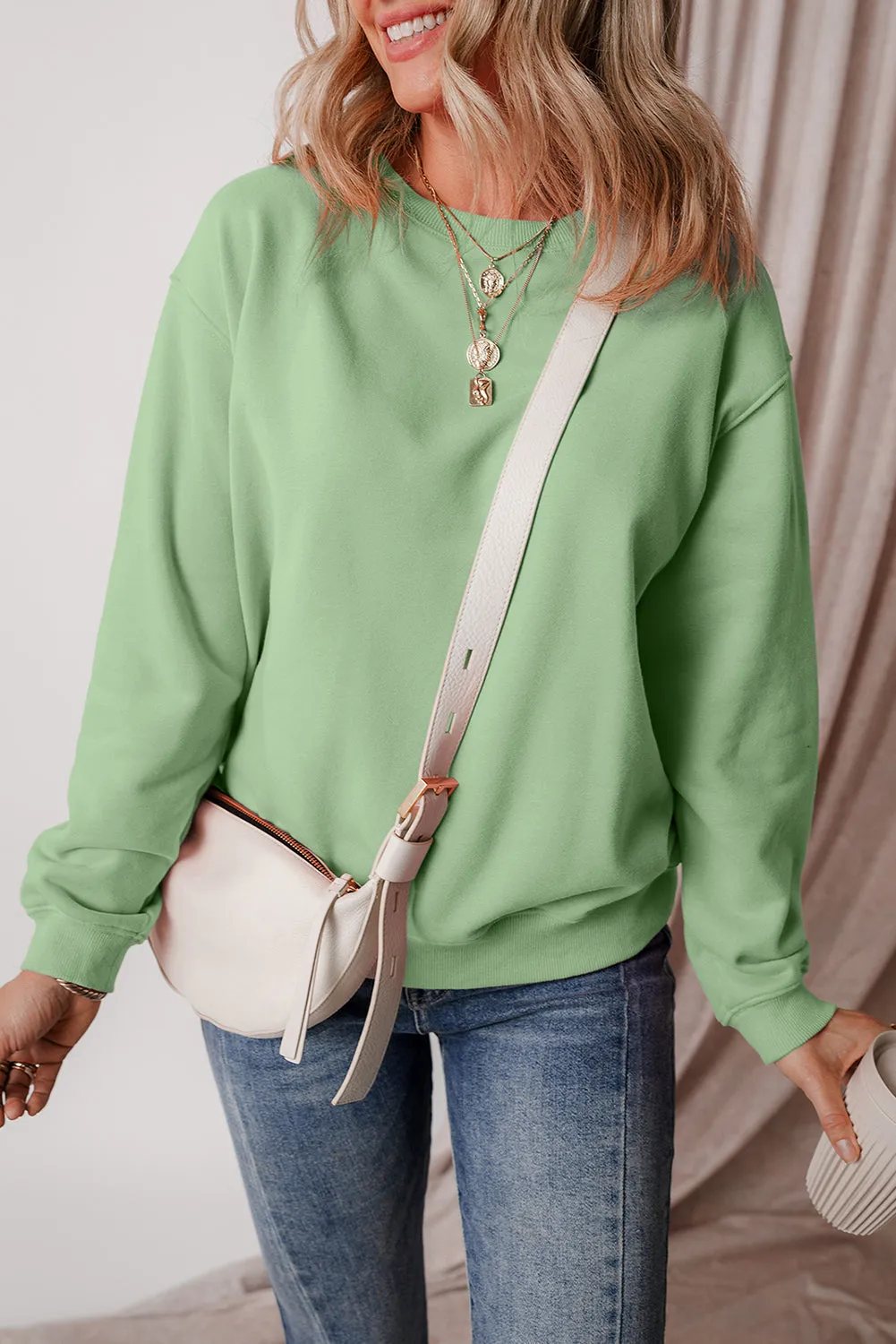 Solid Fleece Lined Drop Shoulder Sweatshirt