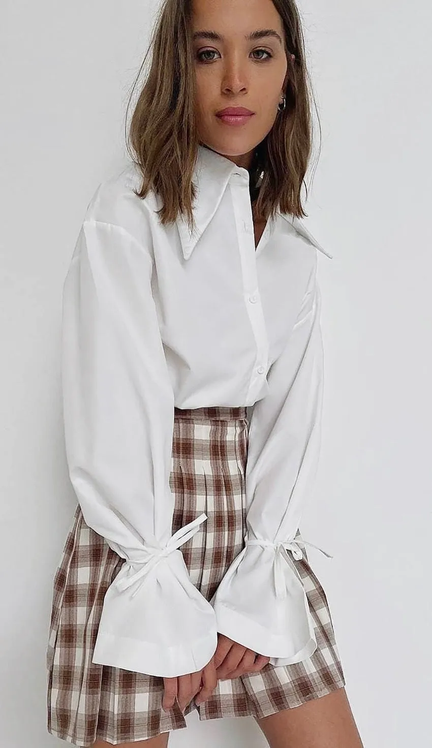 Sophisticated Vibes Ribbon Cinched Sleeves White Blouse