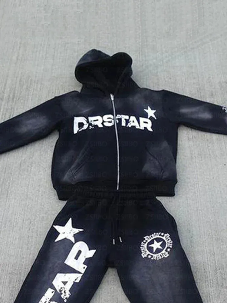 Stardust Dreams Y2K Women’s Zip-Up Hoodie - Cozy Harajuku Letter Print Streetwear