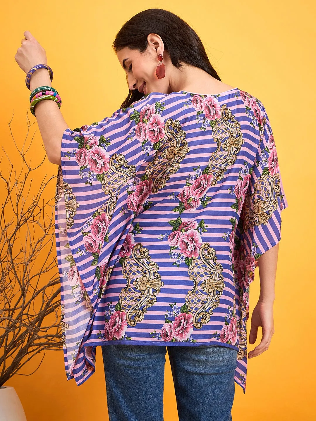 Striped Floral Kaftan Top