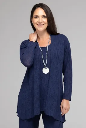 TWIN SET -Navy Haven Poly/Rayon Knit Feature Stitched Top   Cardigan