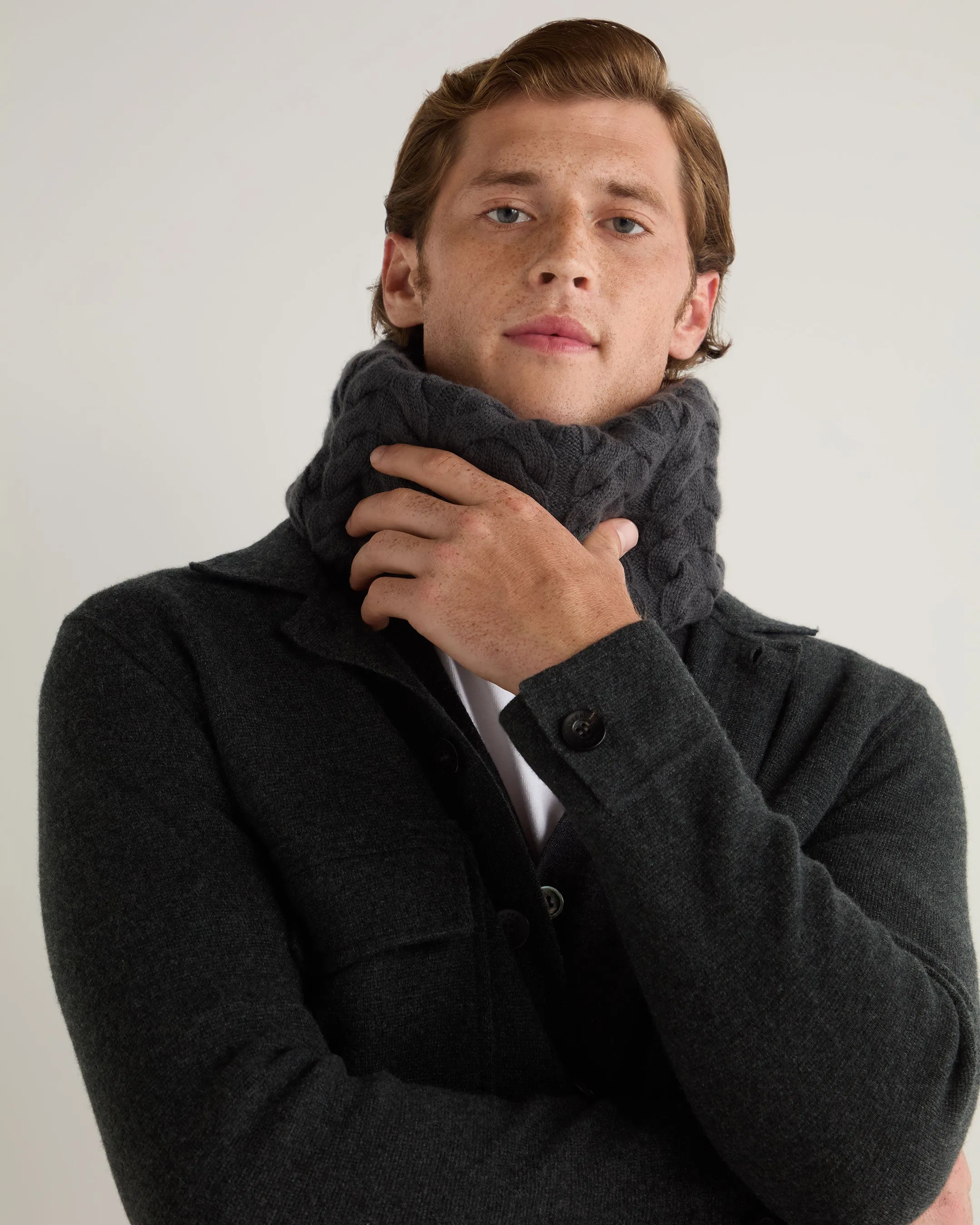 Unisex Cable Cashmere Snood Anthracite Grey