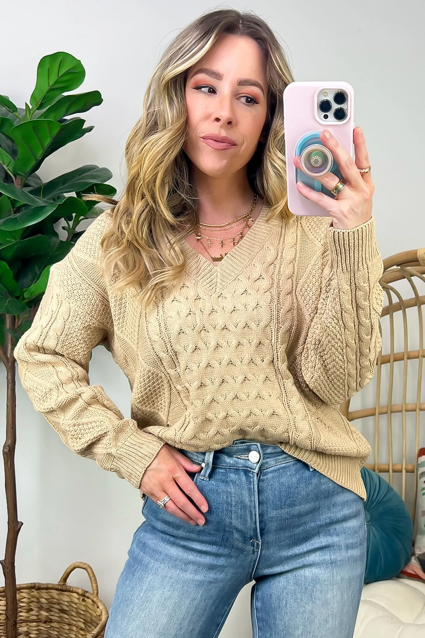 Warm Wishes Cable Knit V-Neck Sweater - FINAL SALE