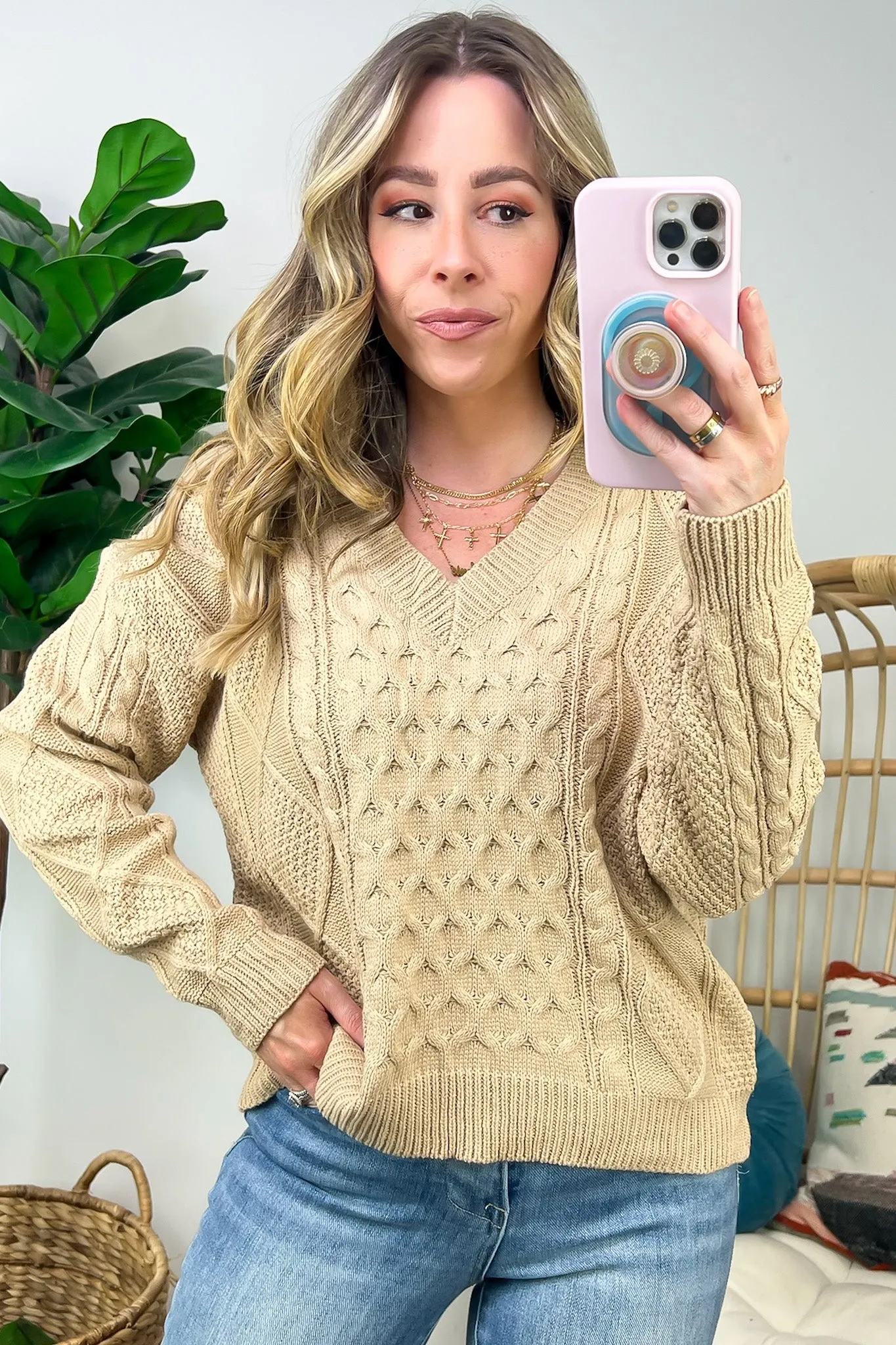 Warm Wishes Cable Knit V-Neck Sweater - FINAL SALE