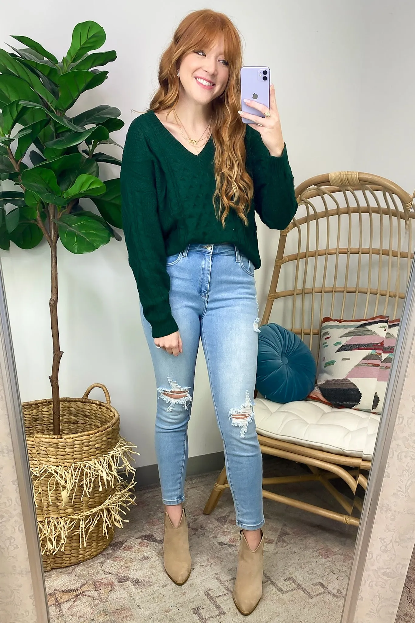 Warm Wishes Cable Knit V-Neck Sweater - FINAL SALE