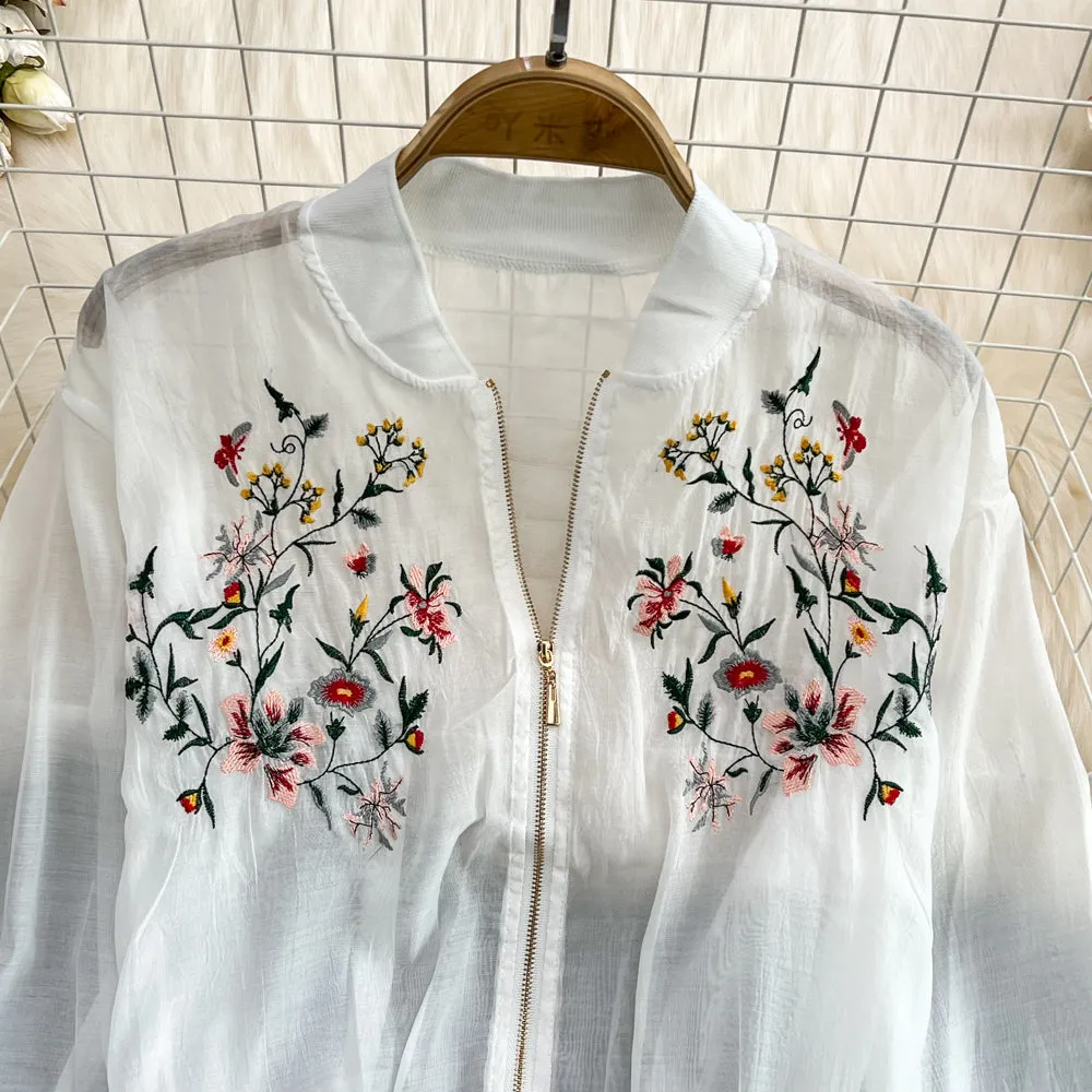 Zipped Embroidered Sun-protection Jacket