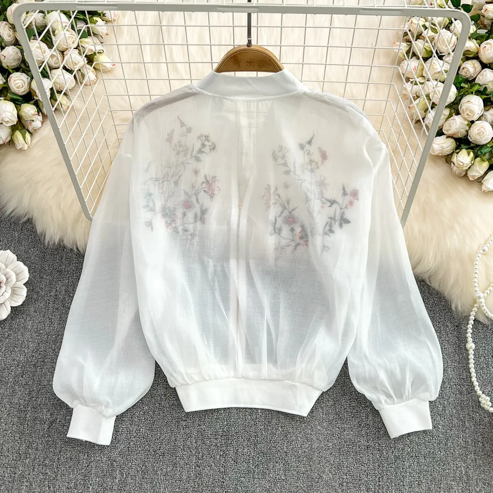 Zipped Embroidered Sun-protection Jacket